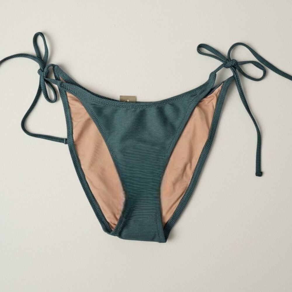 J.Crew Bikini Bottom Green Ribbed Curved Waist Cheeky String Women's Size S NWT